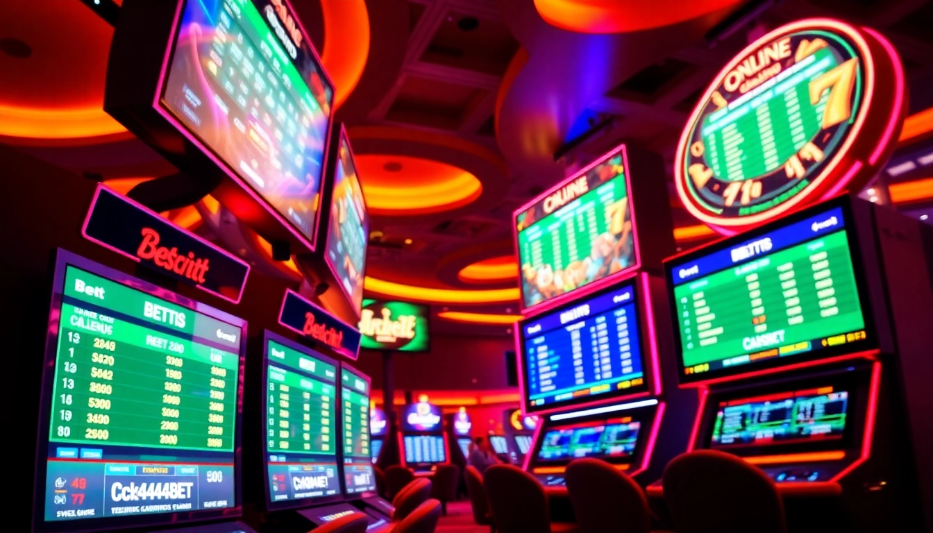 Online betting on ck4444 bet with vibrant casino visuals, colorful chips, and digital screens reflecting excitement and action, perfect for engaging users.
