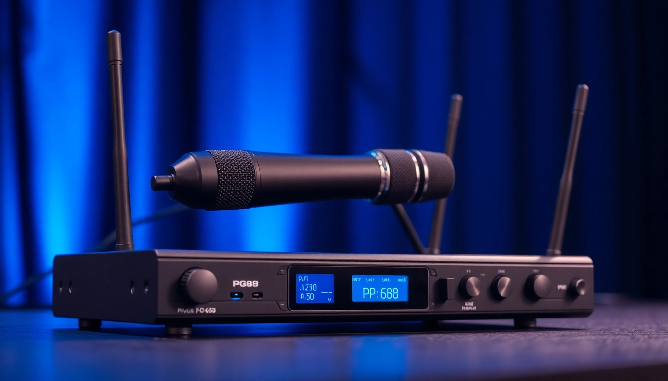 PG88 wireless microphone receiver in use during a live performance, showcasing its diversity antenna and sleek design for professional audio setups.