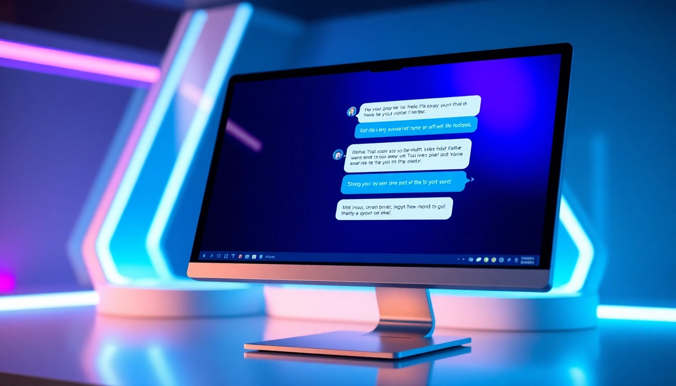 Futuristic digital chat interface with AI conversation on a sleek screen