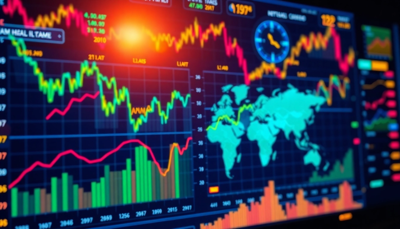 Stocks and Shares News highlights with market graphs, gold surge, and global financial updates