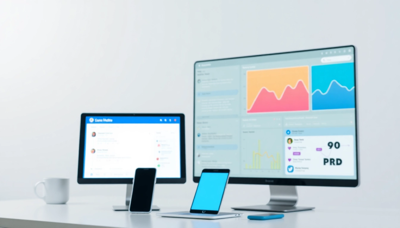 Social Network Updates overview displayed on digital screens with engaging icons and real-time