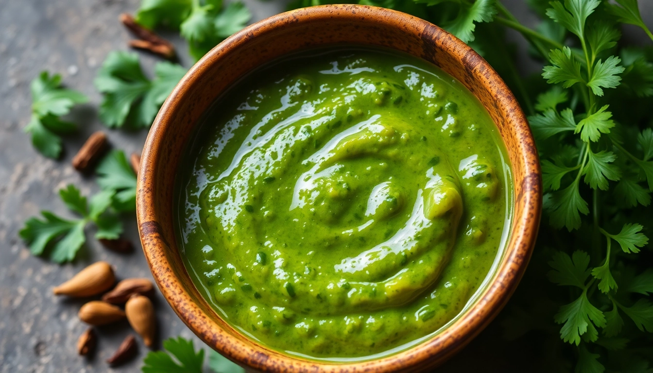 Coriander Chutney served in a bowl with fresh coriander leaves and spices, highlighting flavor