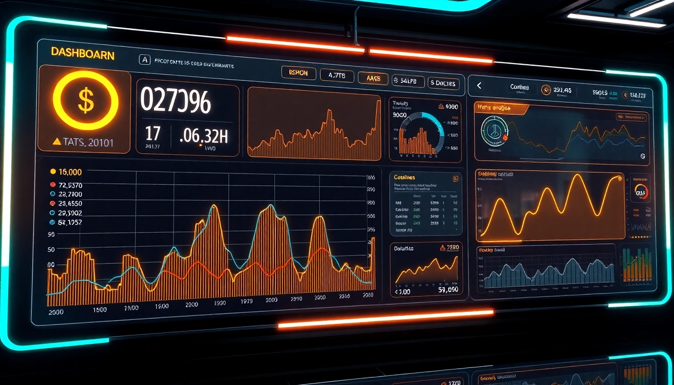 Dynamic aicoin data analysis on a sleek digital dashboard with charts and graphs for investors